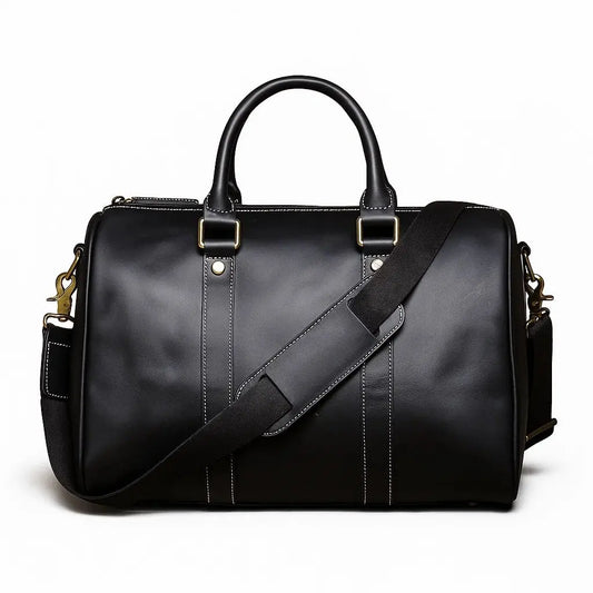 Grand sac en cuir vintage noir, parfait pour homme ou femme en déplacement
