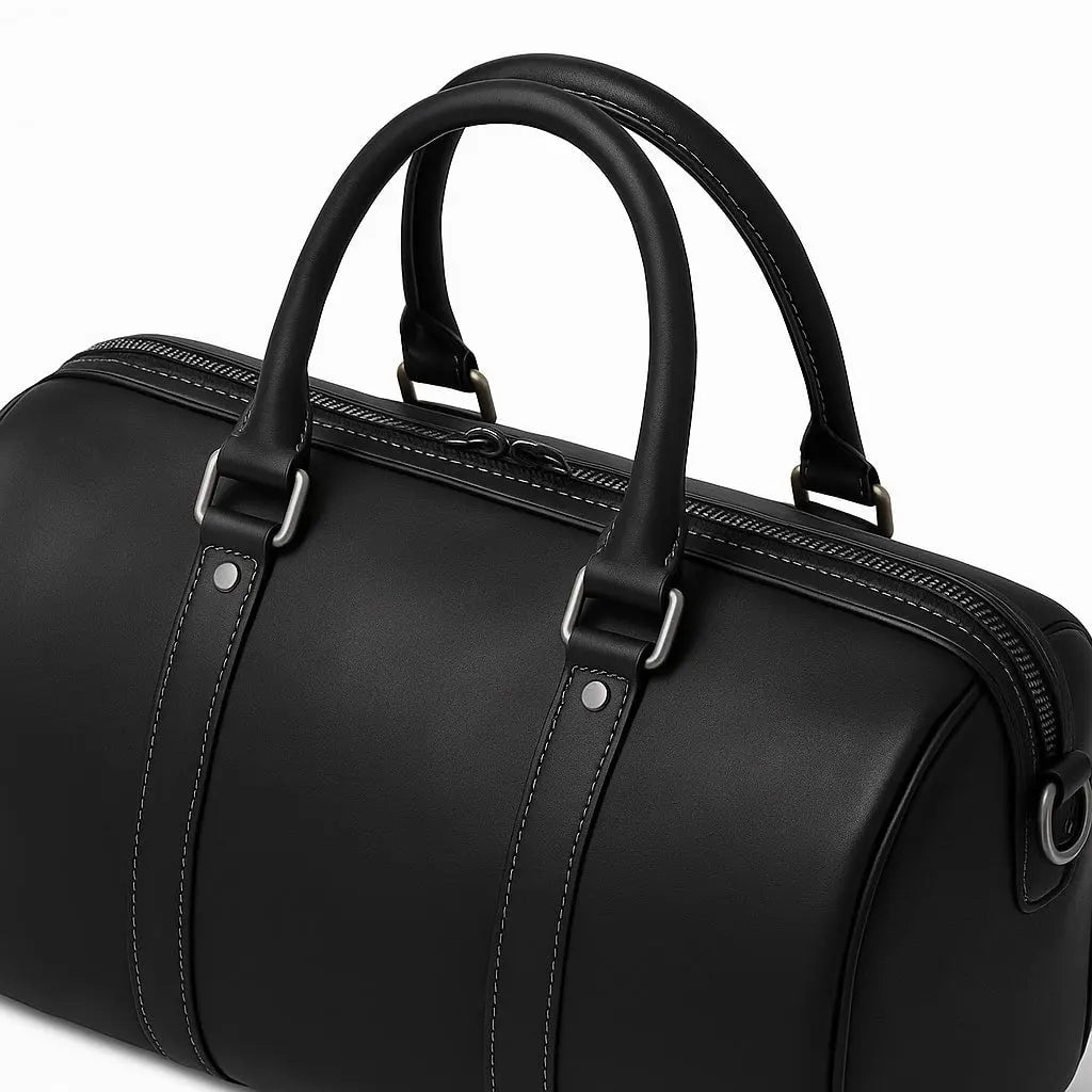Sac de voyage en cuir noir de luxe, spacieux et élégant, idéal pour déplacements pro