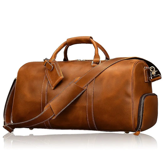 Grand sac de voyage en cuir noir pour homme, élégant et pratique pour les week-ends