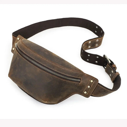 Vintage Men'S Chest Bag Cowhide Leather Sling Bags Crazy Horse Leather Crossbody Shoulder Fanny Pack for Man Male