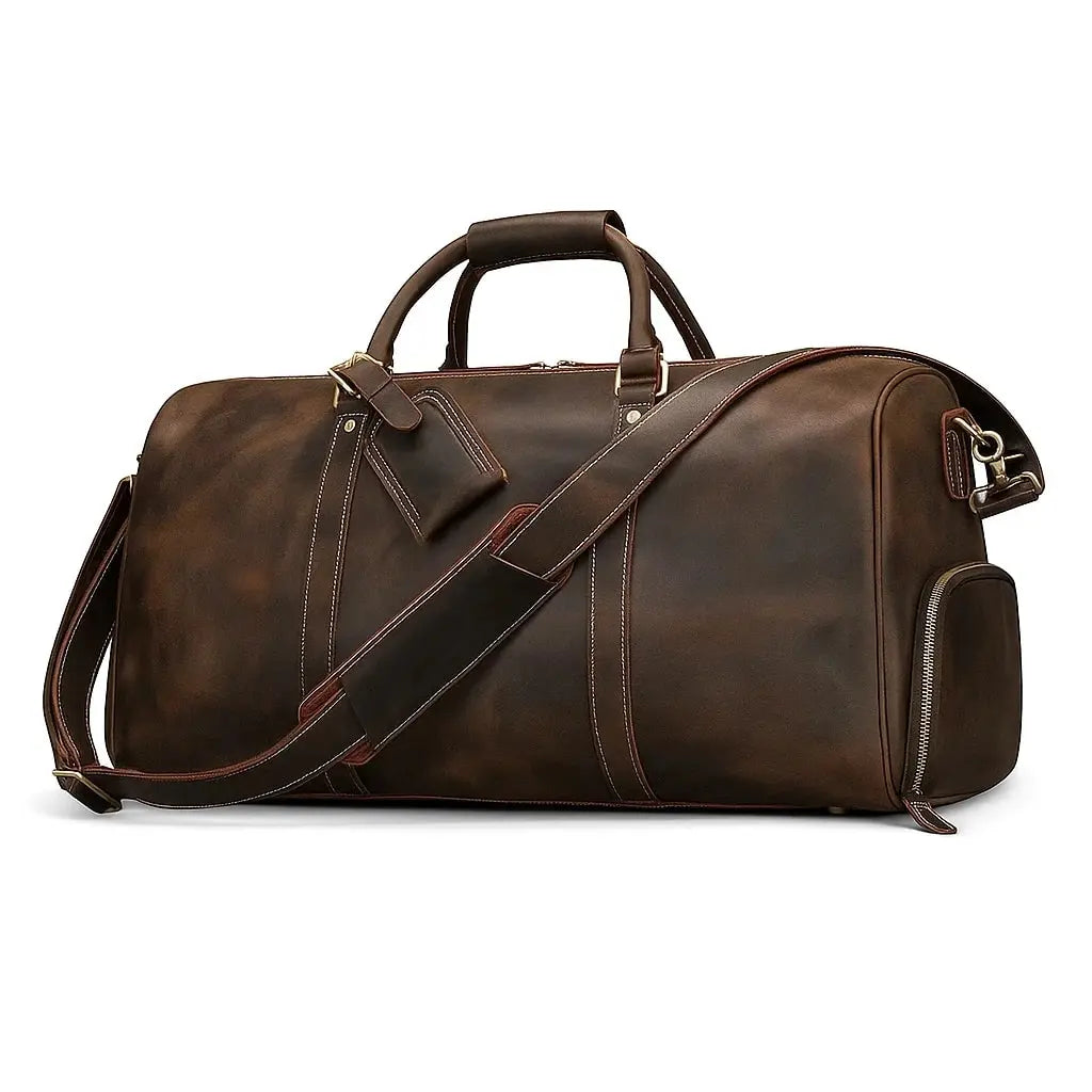 Sac de voyage en cuir marron haut de gamme, idéal pour les escapades et déplacements professionnels