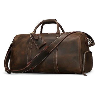 Sac de voyage en cuir marron haut de gamme, idéal pour les escapades et déplacements professionnels